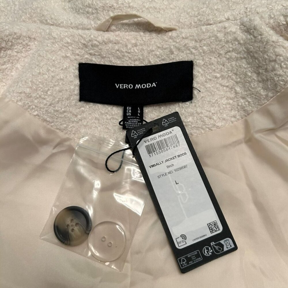 NWT Vero Moda Sally Oversize Teddy Double Breasted Jacket-Cream Color-Large - Picture 8 of 14